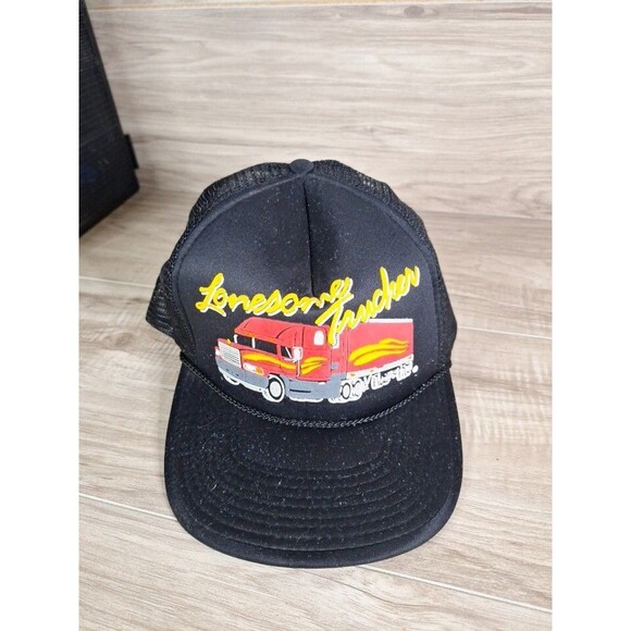 VINTAGE Lonesome Black  Mesh SNAPBACK TRUCKER Hat - Picture 2 of 8